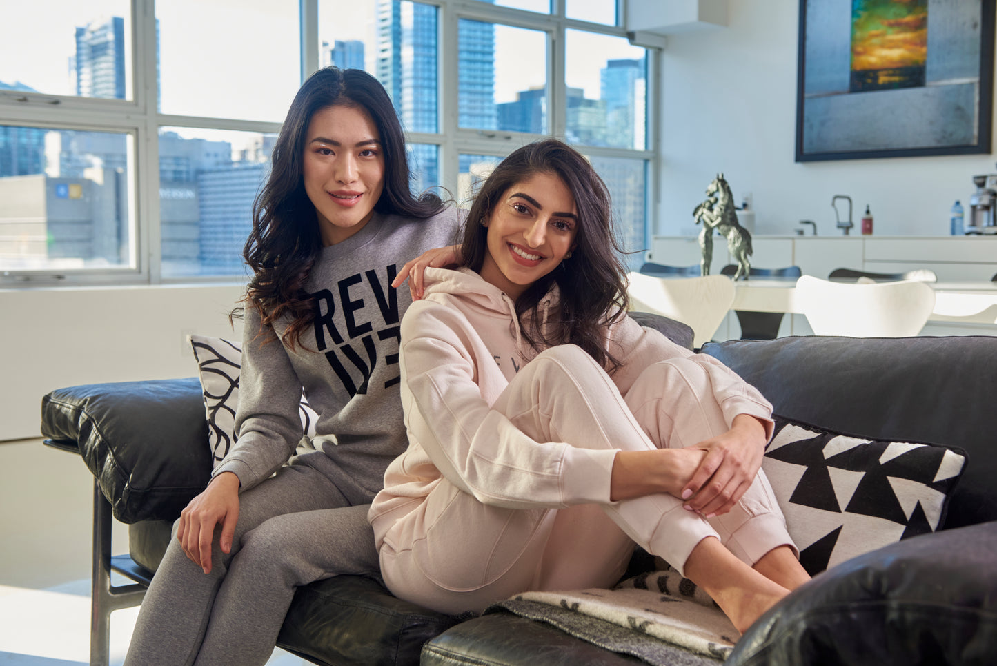 Two Piece Lounge Set. Crew Neck Jumper and Jogger - Grey Heather