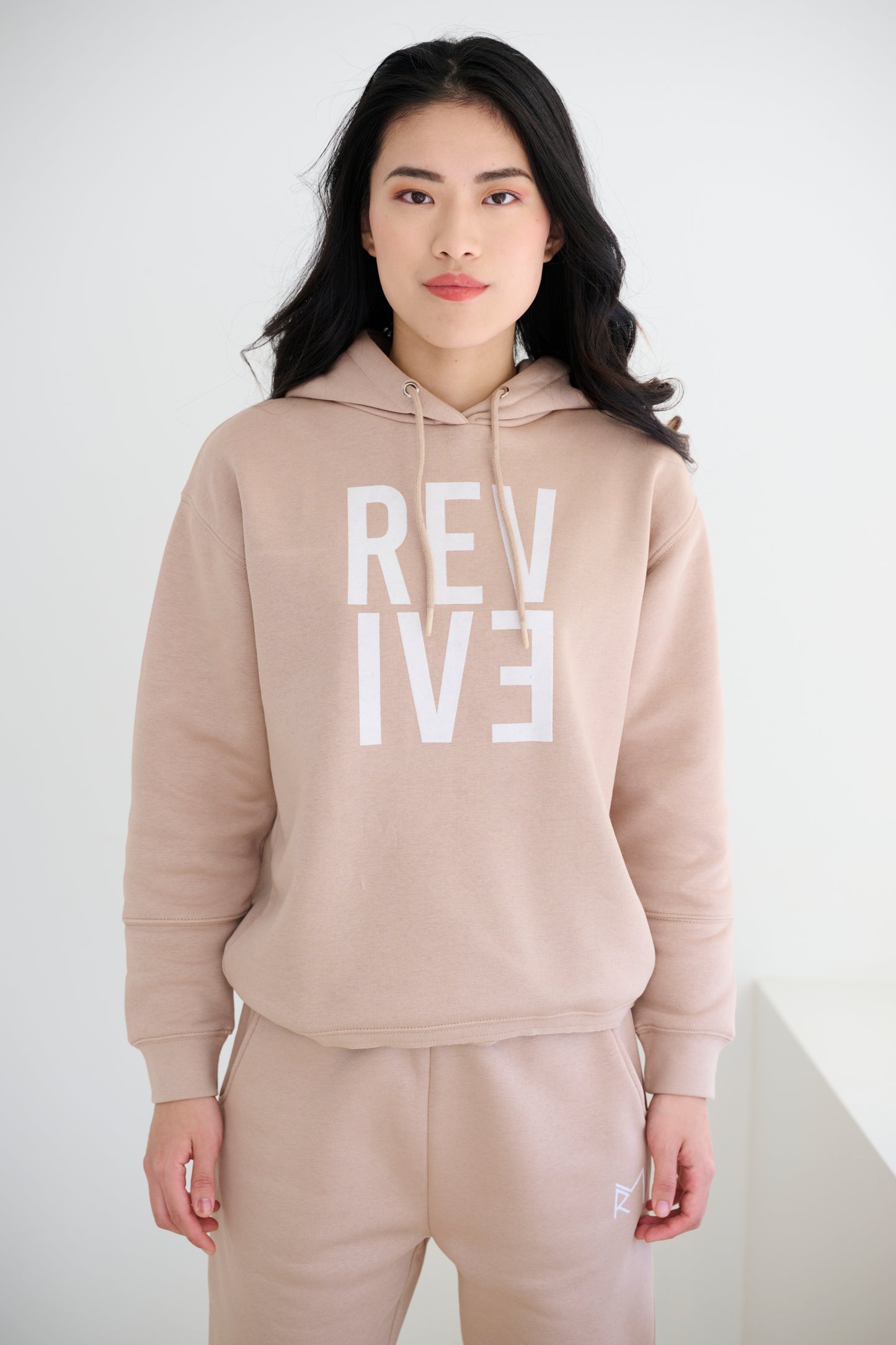 Two Piece Lounge Set. Hooded Sweatshirt and Jogger - Taupe
