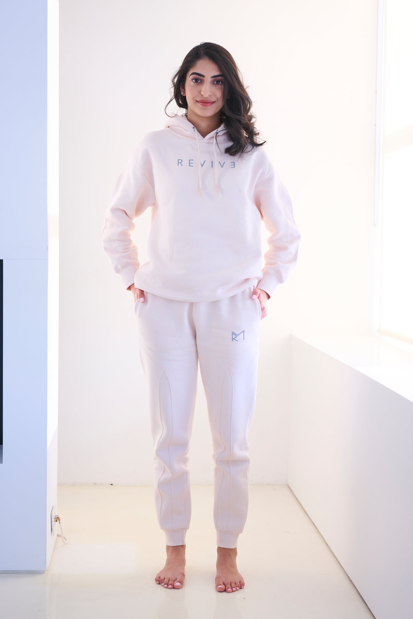 Two Piece Lounge Set. Oversized Hoodie and Jogger - Powder Pink