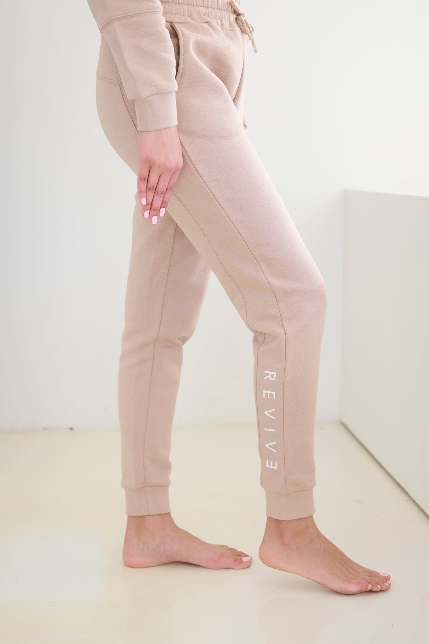 Two Piece Lounge Set. Cropped Zip Hoodie and Jogger - Taupe