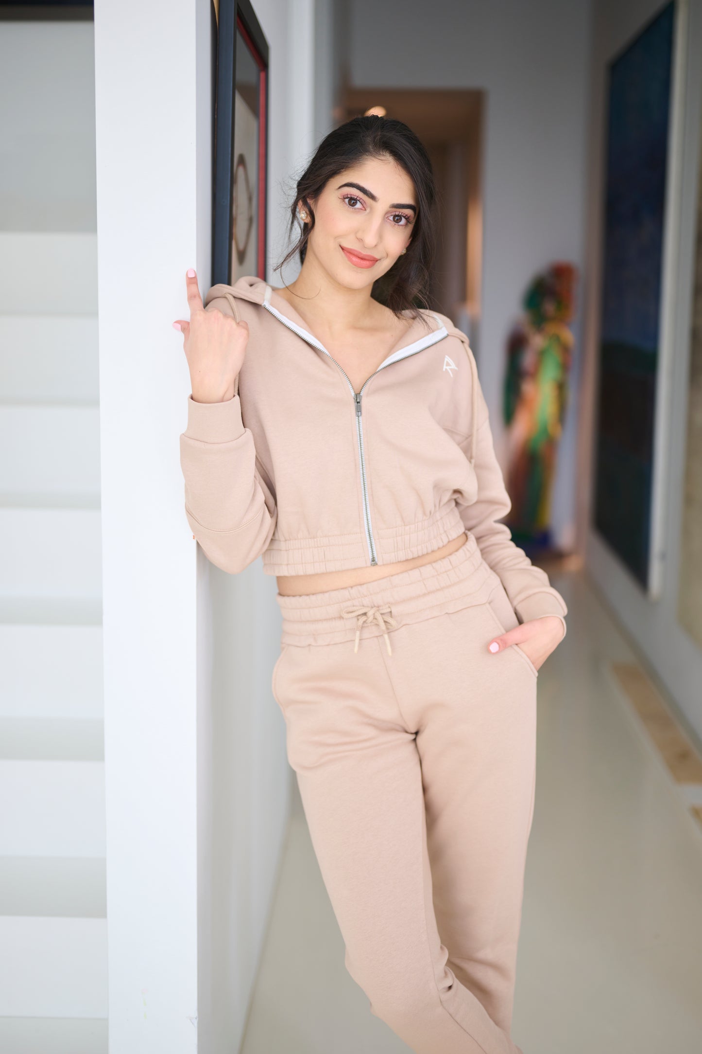 Cropped Zip Hoodie - Taupe