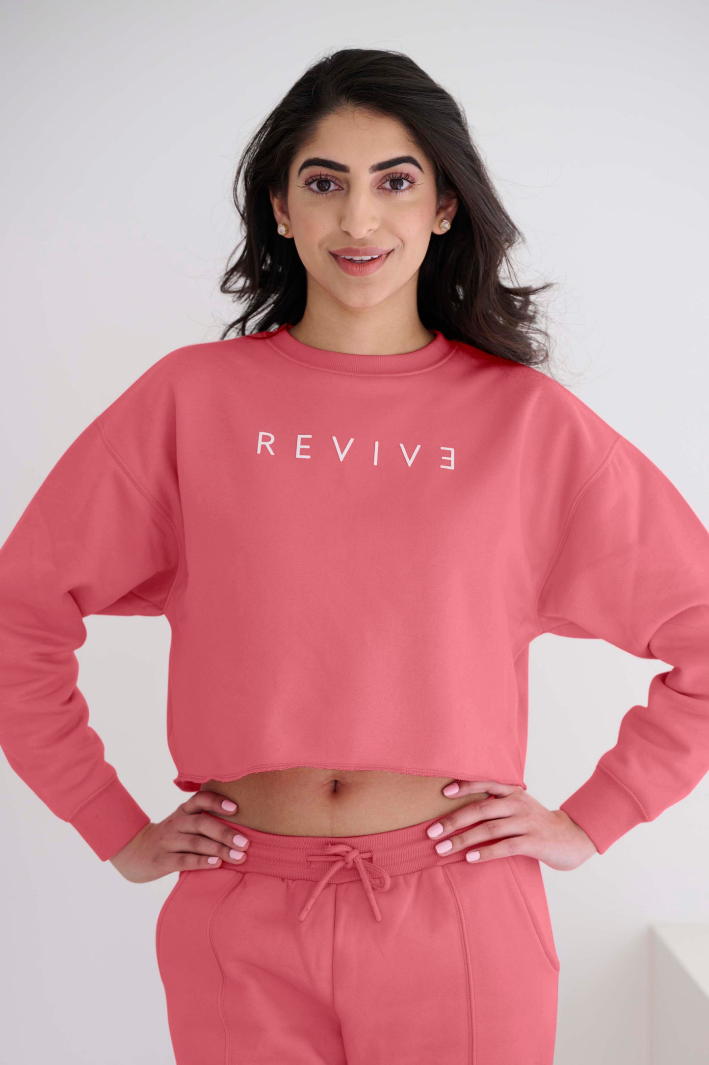 Two Piece Lounge Set. Cropped Sweatshirt and Jogger - Dusty Rose