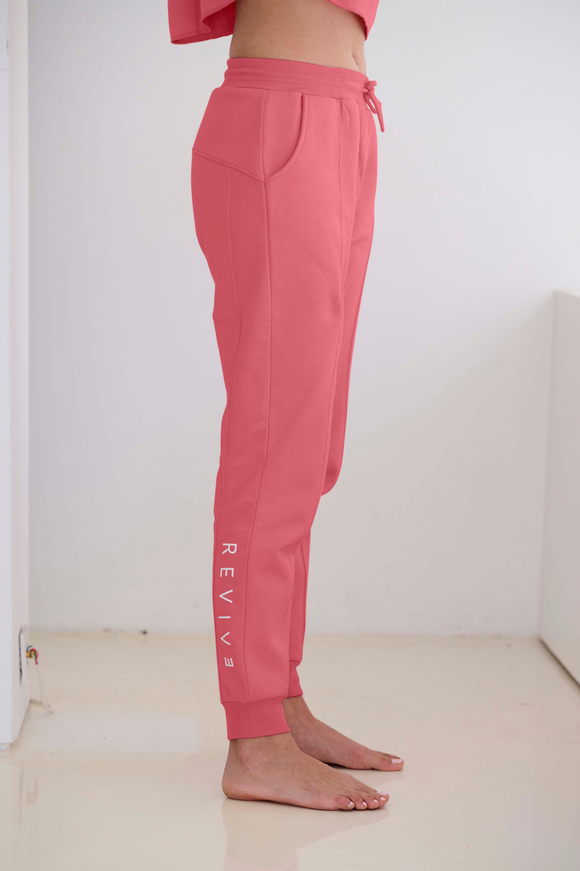 Piece Dusty Cropped Lounge Sweatshirt Set. Rose Two Jogger - and